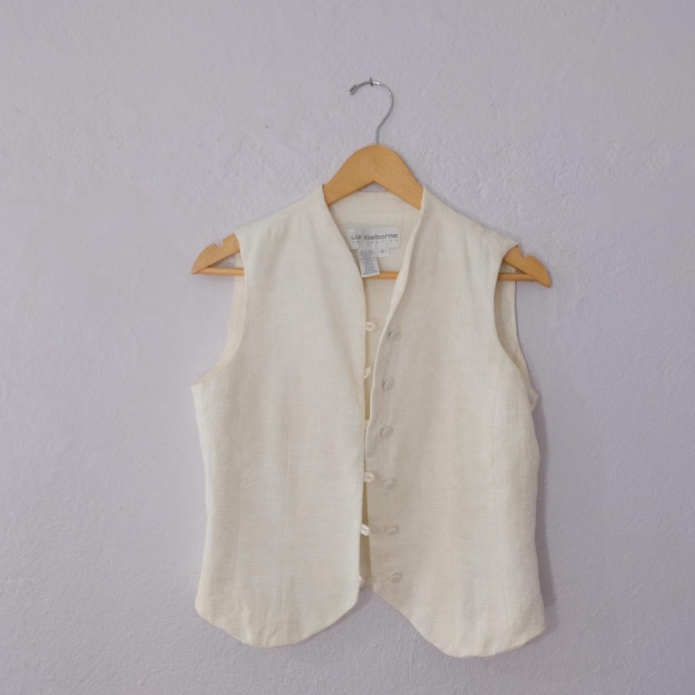 Liz Claiborne vintage white floral monochrome vest
